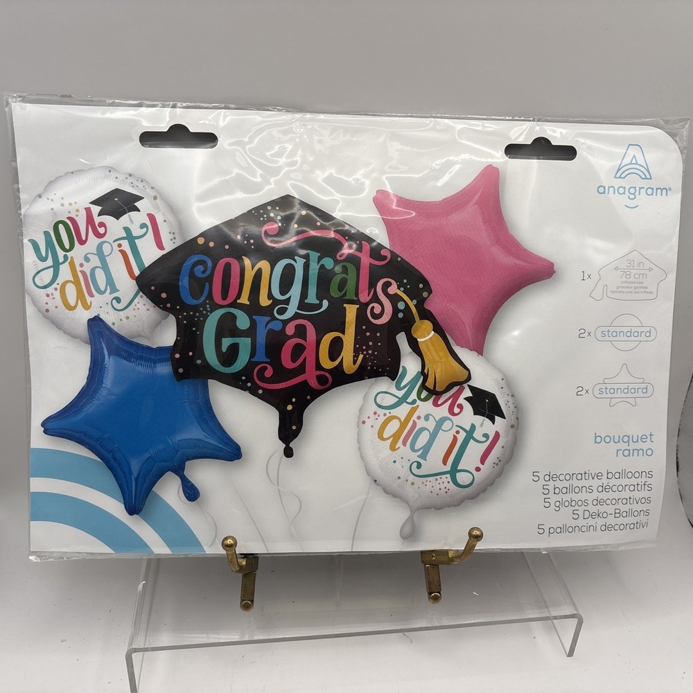 Anagram‎ Balloon Bouquet~Congrats Grad You Did It!~5 Balloon Bouquet